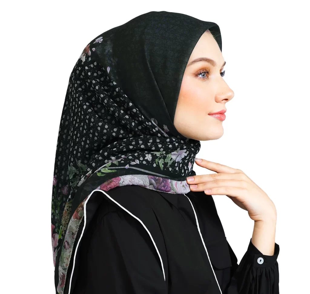 jilbab segi empat hitam anti kusut